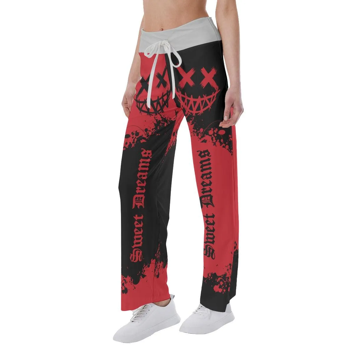 Sweet Dream Half Red Black High-waisted Wide Leg Pants