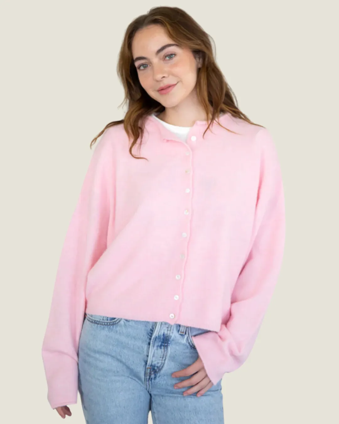 The Joyce: Baby Pink Cardigan