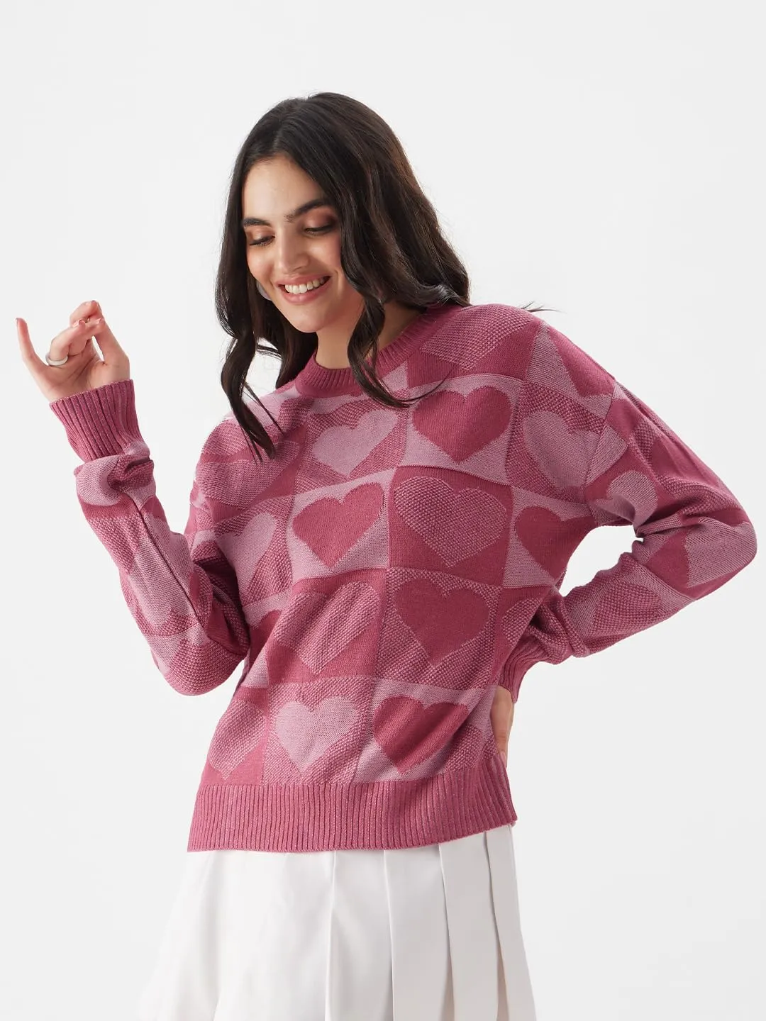 The Souled Store TSS Originals: Love Struck Women Knitted Sweaters Pink