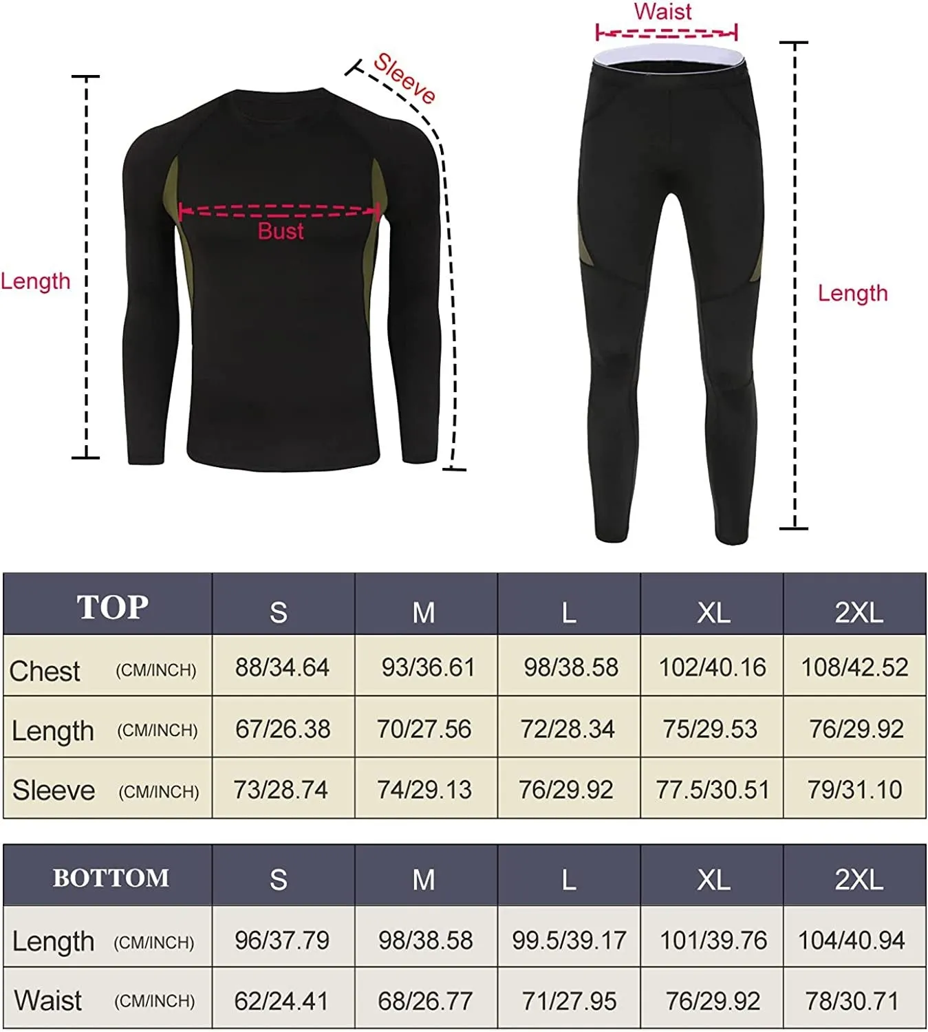 Thermal Underwear for Men, Winter Gear Long Johns Base Layer Top and Bottom Set for Skiing Running