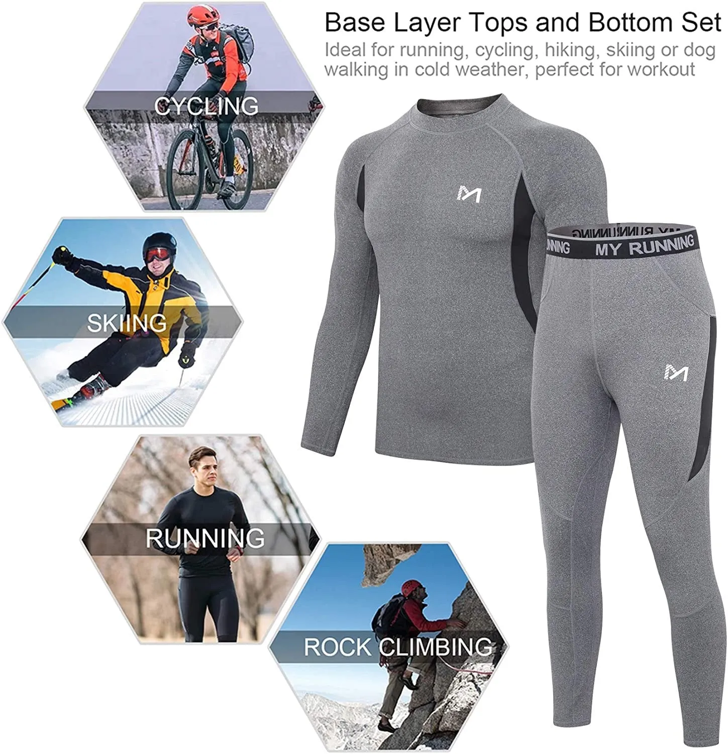 Thermal Underwear for Men, Winter Gear Long Johns Base Layer Top and Bottom Set for Skiing Running