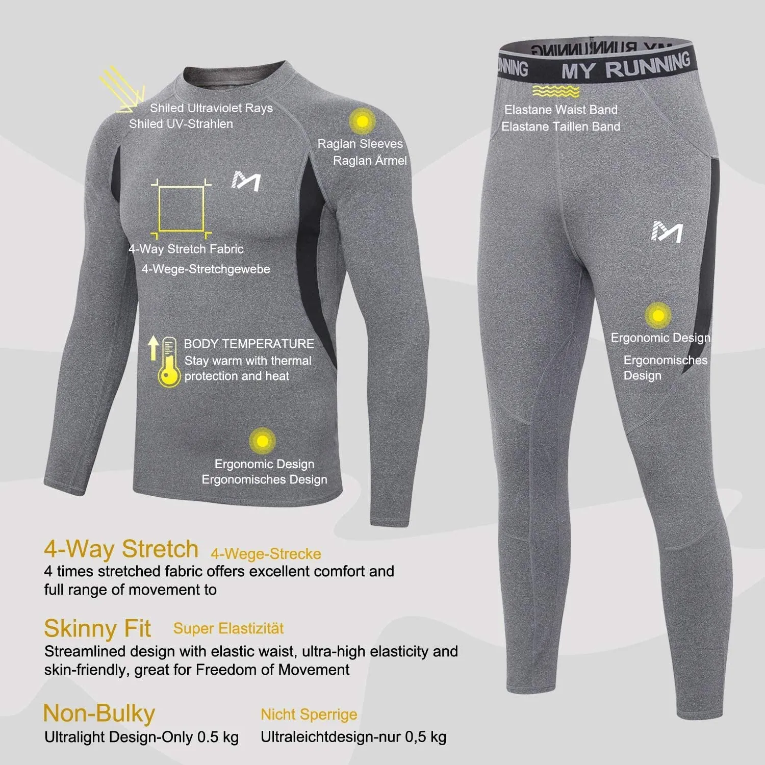 Thermal Underwear for Men, Winter Gear Long Johns Base Layer Top and Bottom Set for Skiing Running