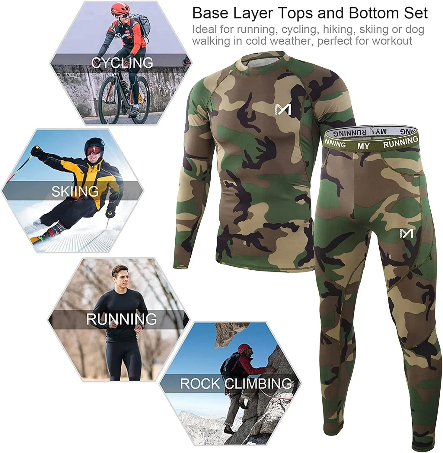 Thermal Underwear for Men, Winter Gear Long Johns Base Layer Top and Bottom Set for Skiing Running