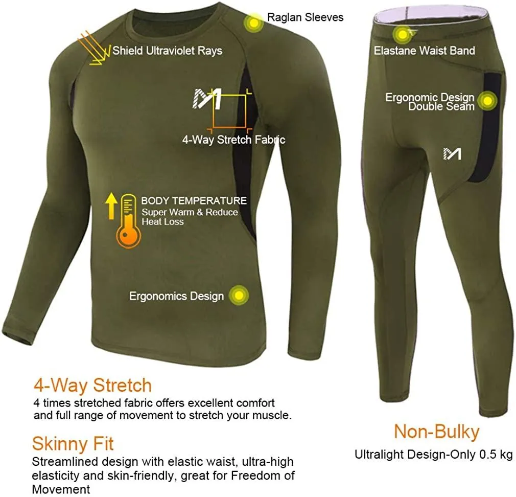 Thermal Underwear for Men, Winter Gear Long Johns Base Layer Top and Bottom Set for Skiing Running