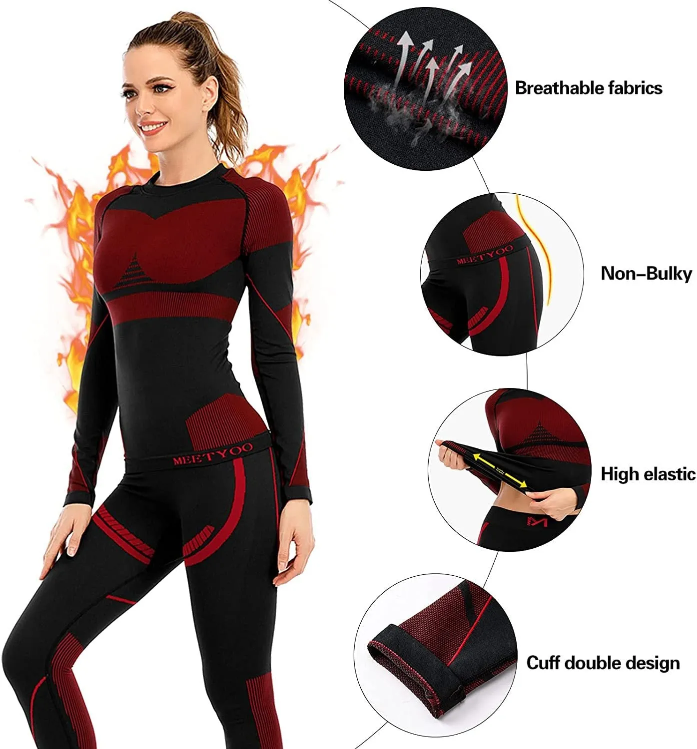 Thermal Underwear for Women, Winter Warm Long Johns Thermal Sets Cold Weather Gear Base Layer for Skiing Running