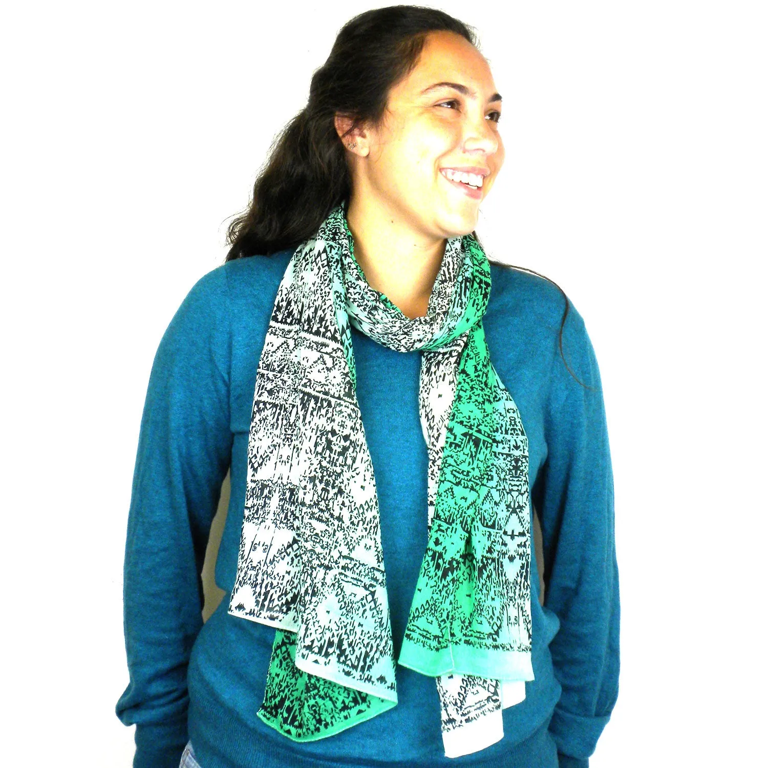 Three Shades Green Cotton Scarf Asha Handicrafts