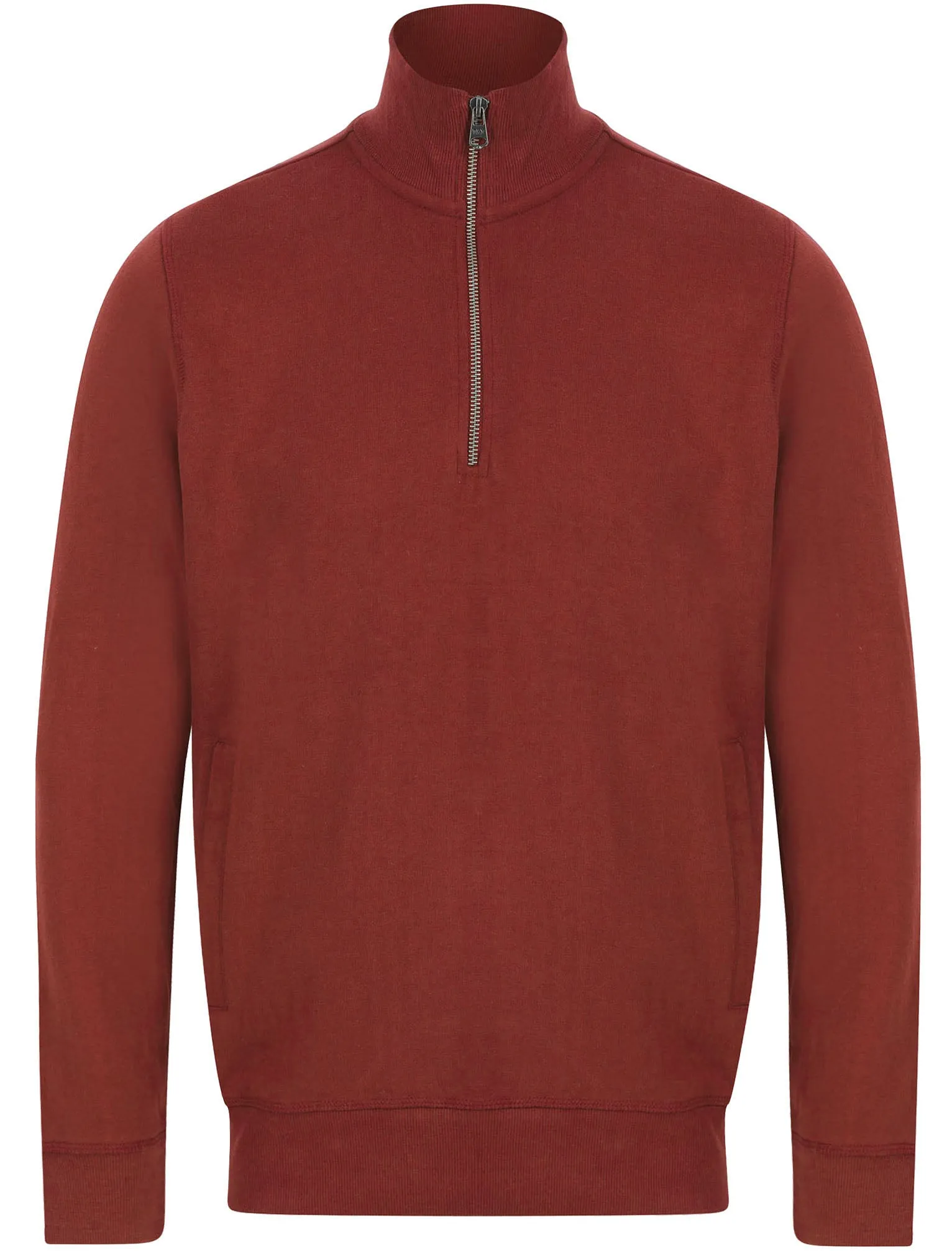 Timber Cotton Blend Half Zip Funnel Neck Pullover Sweat In Port - Tokyo Laundry