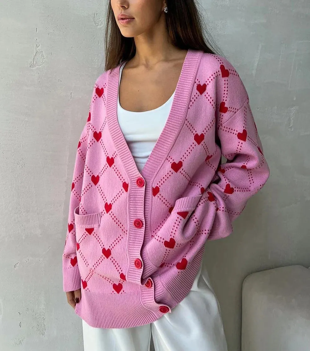 Vibrant Pink Argyle Knit Cardigan