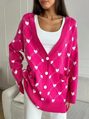 Vibrant Pink Argyle Knit Cardigan