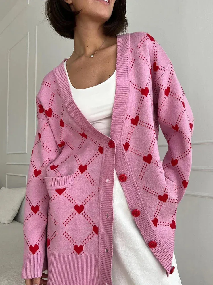 Vibrant Pink Argyle Knit Cardigan