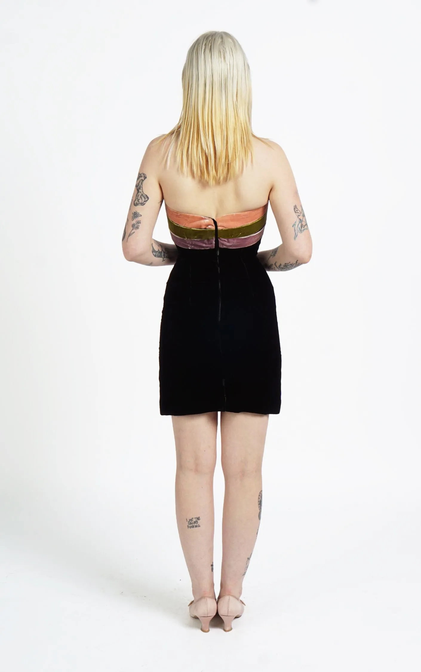 VINTAGE Velvet Multi Bow Halter Neck Tailored Mini Dress