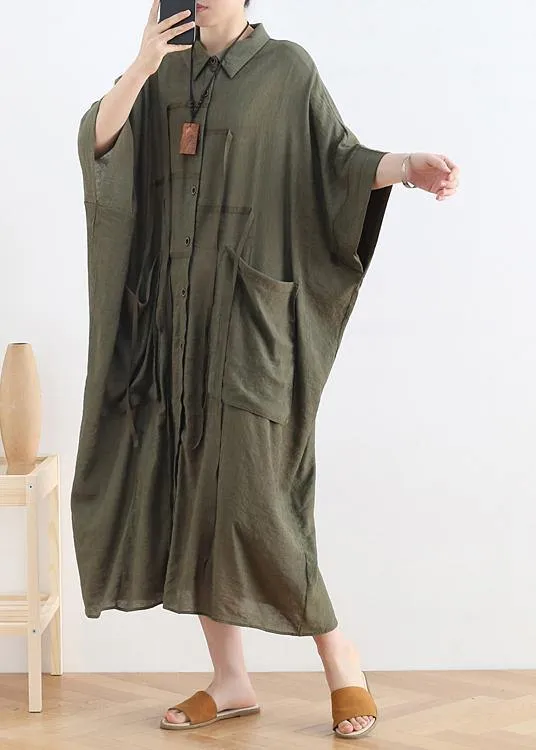 Vivid lapel Batwing Sleeve linen summer clothes Fabrics green Dress