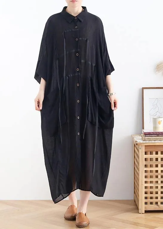 Vivid lapel Batwing Sleeve linen summer clothes Fabrics green Dress