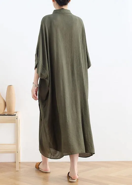 Vivid lapel Batwing Sleeve linen summer clothes Fabrics green Dress