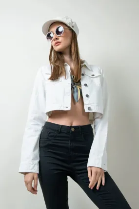 White Cropped Denim Jacket