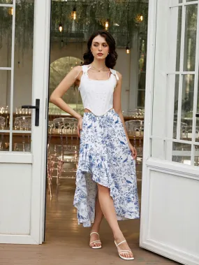 Women Renaissance Ruffled Hem High-Lo Pocket Skirt