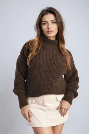 Women's Buttons Long Sleeves Chunky Knit Top