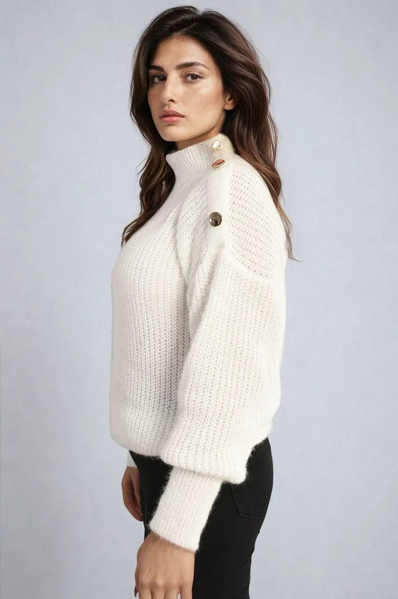 Women's Buttons Long Sleeves Chunky Knit Top