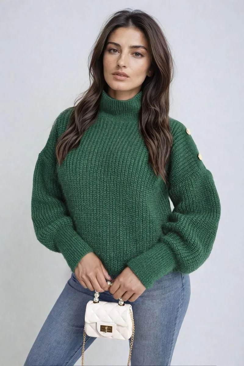 Women's Buttons Long Sleeves Chunky Knit Top