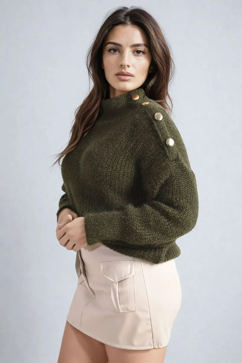 Women's Buttons Long Sleeves Chunky Knit Top