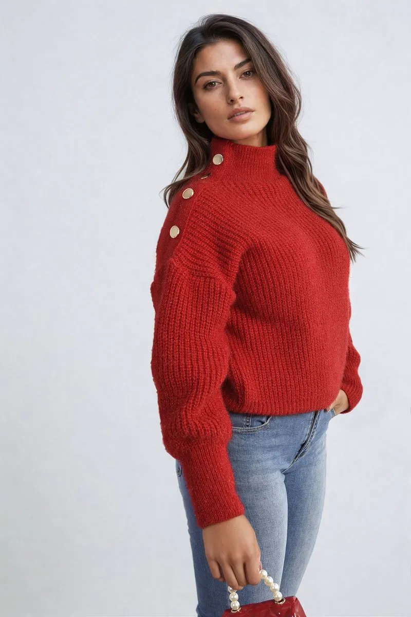 Women's Buttons Long Sleeves Chunky Knit Top