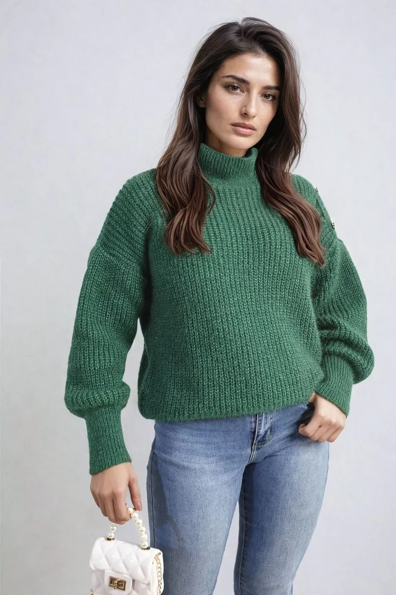 Women's Buttons Long Sleeves Chunky Knit Top