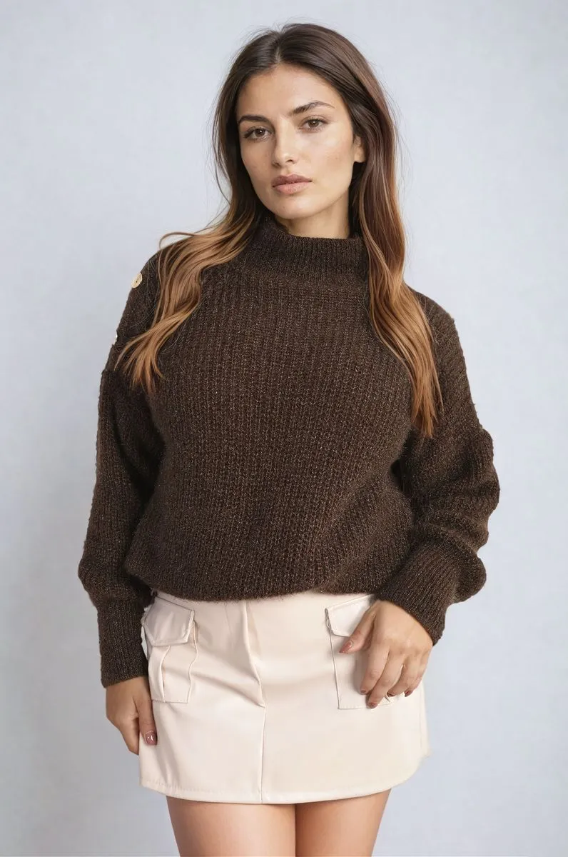 Women's Buttons Long Sleeves Chunky Knit Top