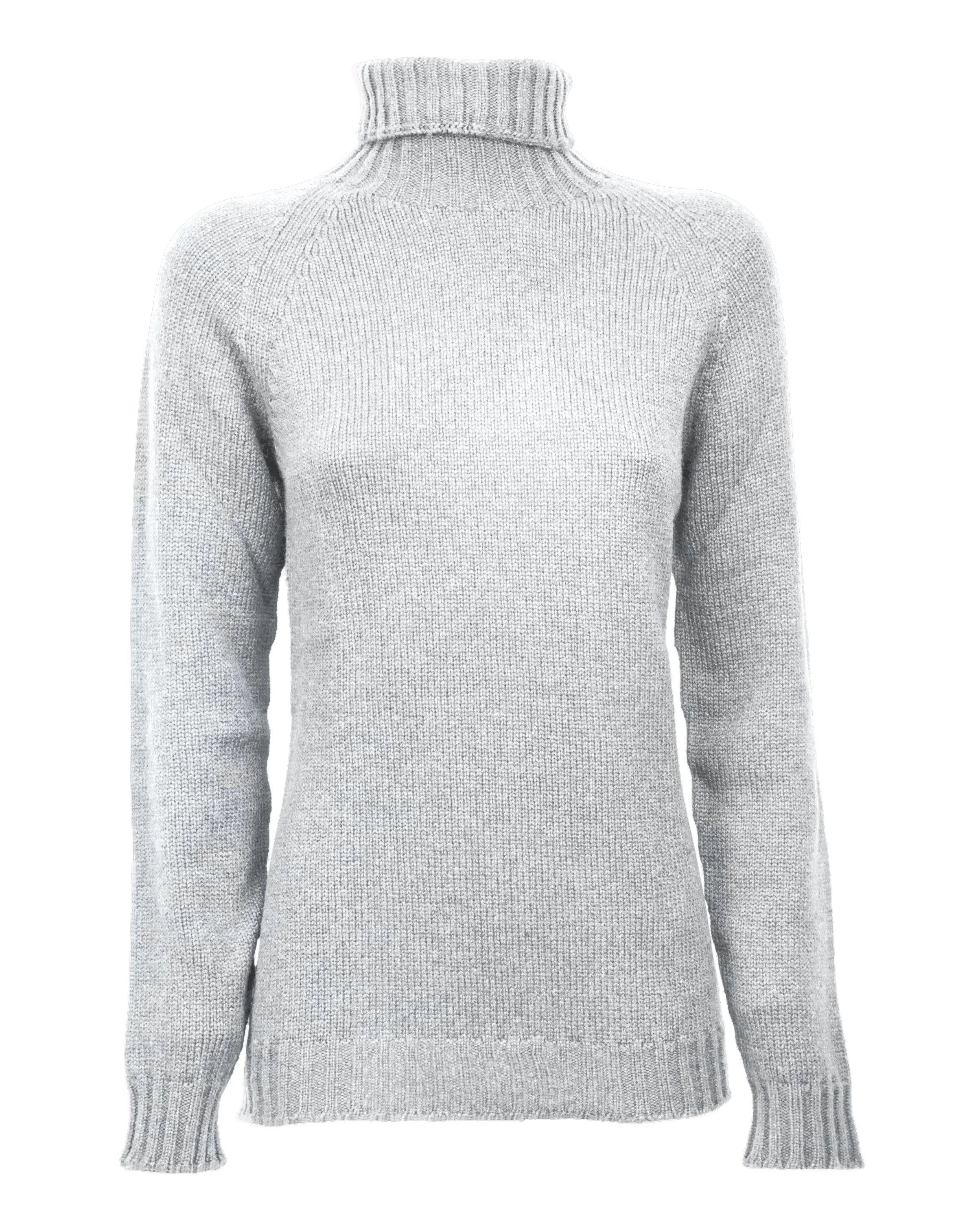 Women's Cashmere Raglan Sleeve Turtleneck Sweater Light Gray