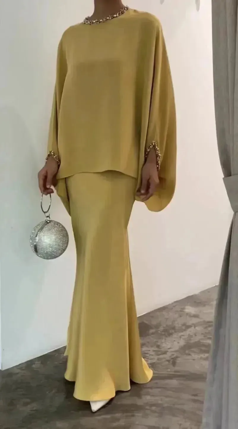 Women's Middle East Pearl Mop Dress Suit Arabtop and Blouse Elegant Matching ArabTop and Skirt suit  Arab2 piece outfit