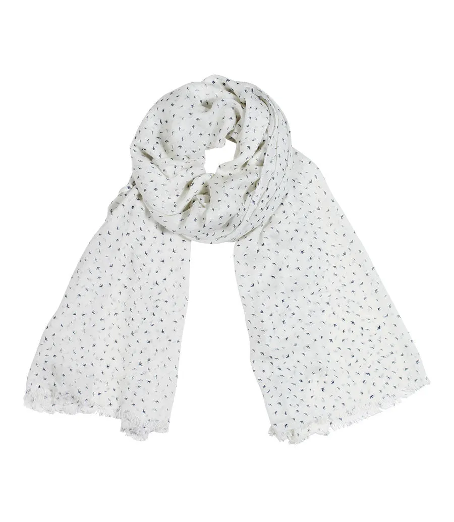 Women's Riviera Blue Bird White Scarf / Shawl