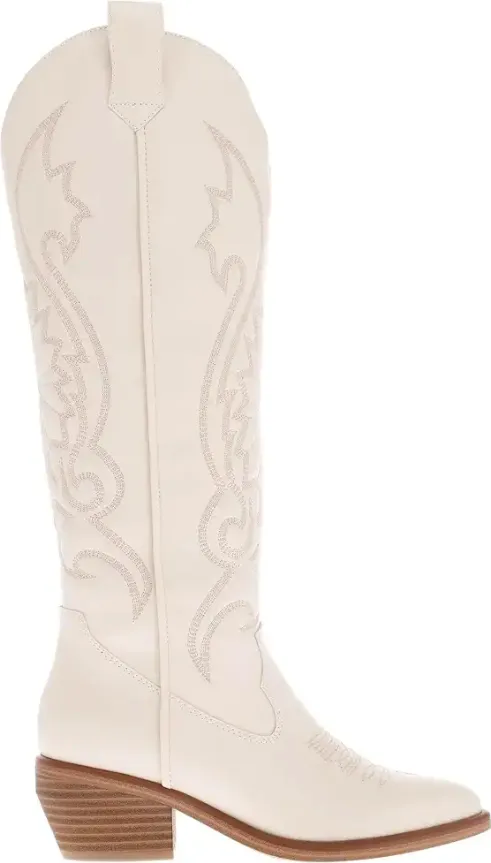 Women's Shoes MIA KOLT Western Block Heel Cowboy Boots MH2765 IVORY