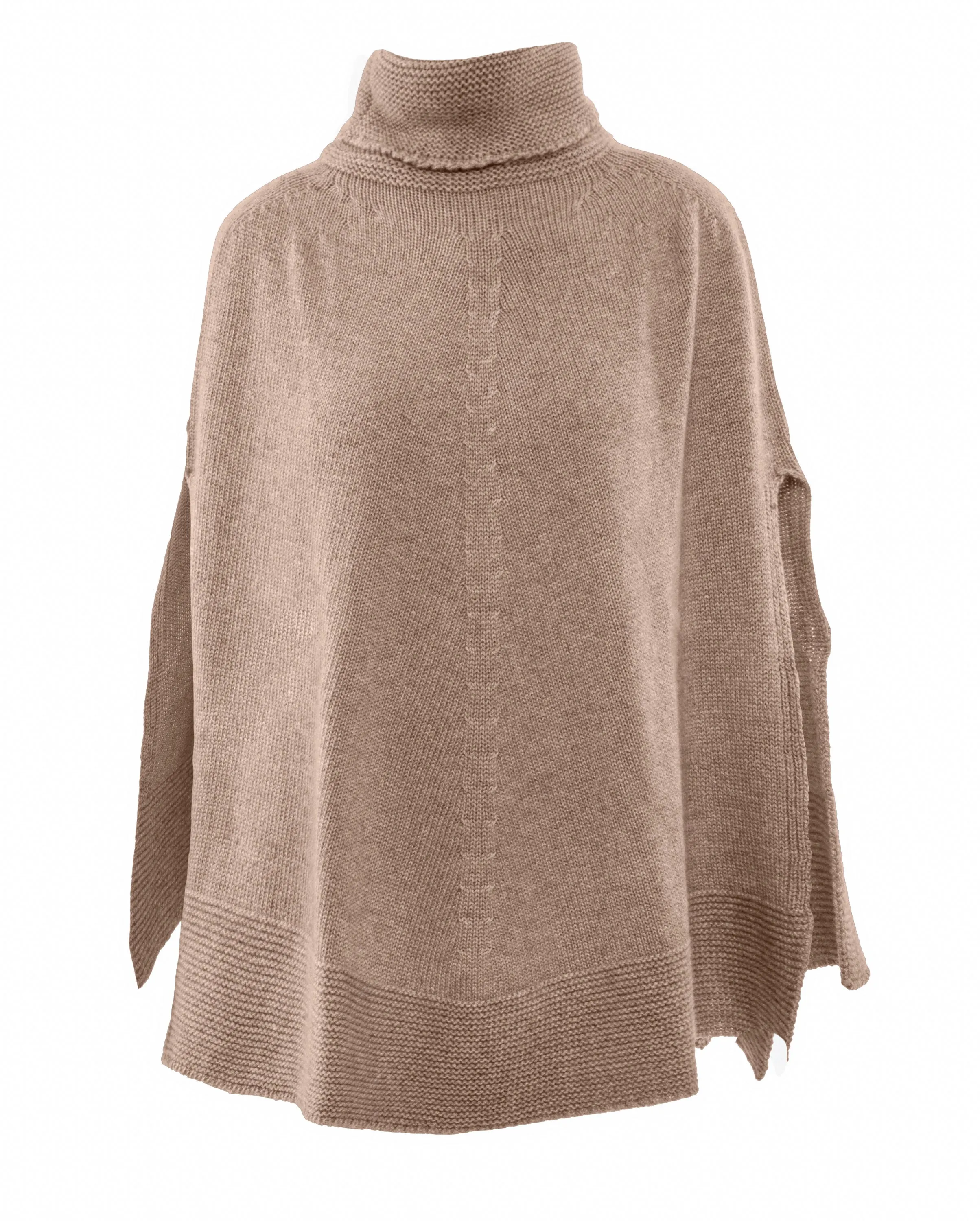 Womens's Pure Cashmere Turtleneck Poncho Taupe