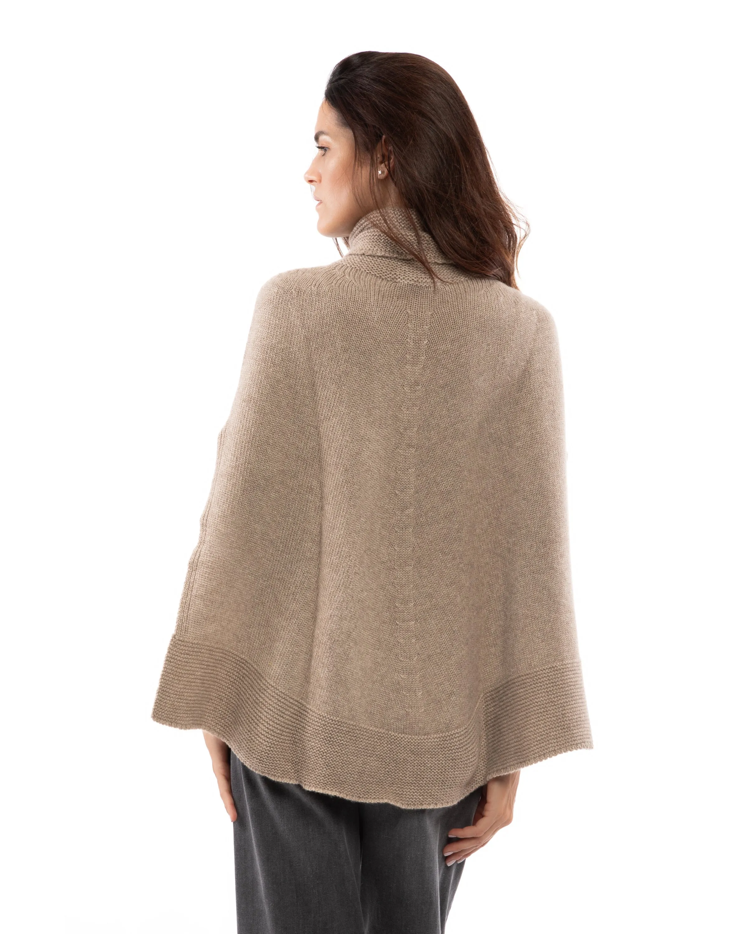 Womens's Pure Cashmere Turtleneck Poncho Taupe