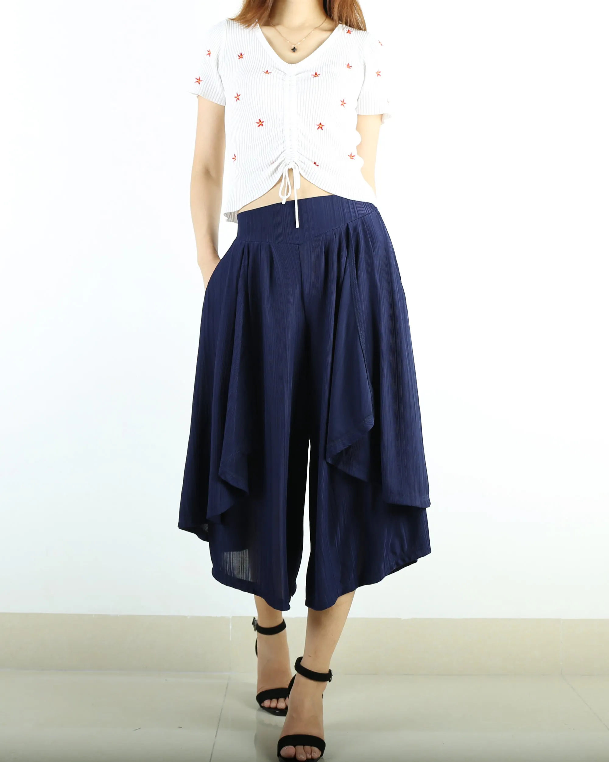 Yoga skirt pants/black skirt pants/oversized pants/elastic waist pants/asymmetrical trousers (K1661)