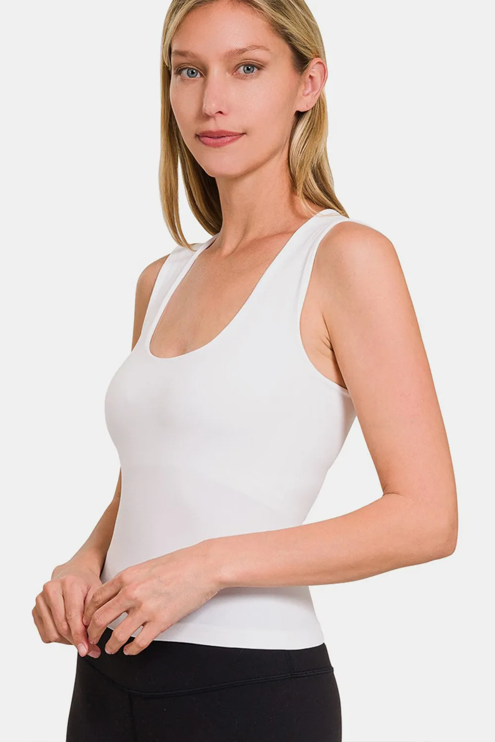 Zenana Cropped Padded Seamless Tank White