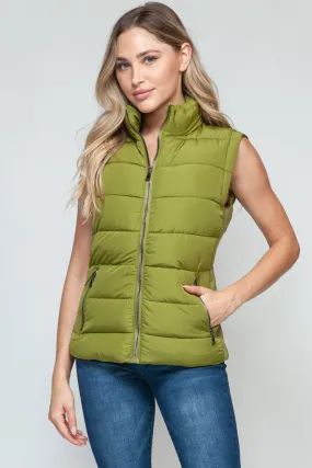 Zip-Up Turtleneck Vest with Pockets Olive